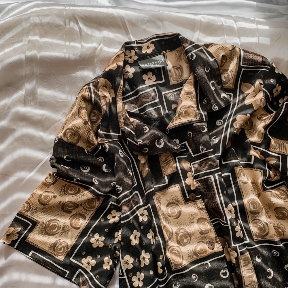 Vintage Abstract Floral Grandma Blouse SZ XL
